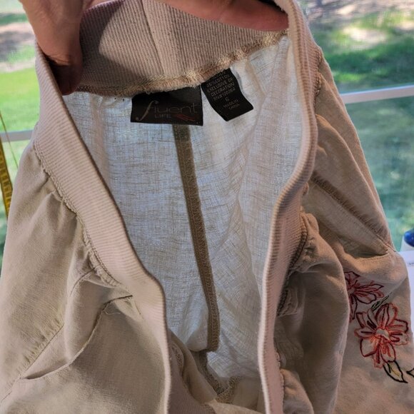 Fluent Life Linen Drawstring Casual Embroidered Pants Sz 6 Beige Neutral Floral - Picture 12 of 12